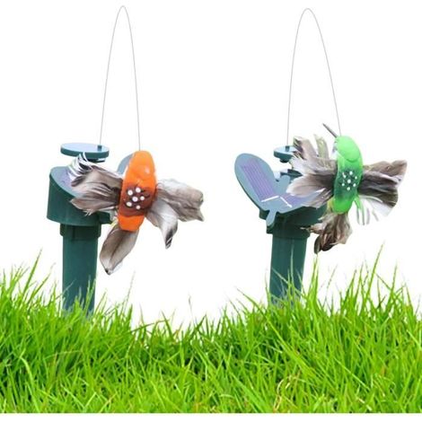 2 solarbetriebene oder batteriebetriebene Gartenornamente mit Kolibris, inklusive 40 cm Ständer für fliegende Vögel.