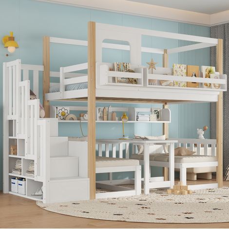 letto castello 90x200 con tavolo pieghevole bianco HAVRYA (1/5)