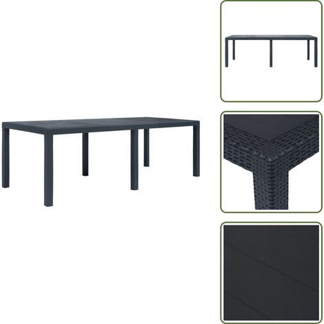 The Living Store Tavolo da Giardino Antracite 220x90x72 cm Plastica Stile Rattan - Tavolo da pranzo esterno