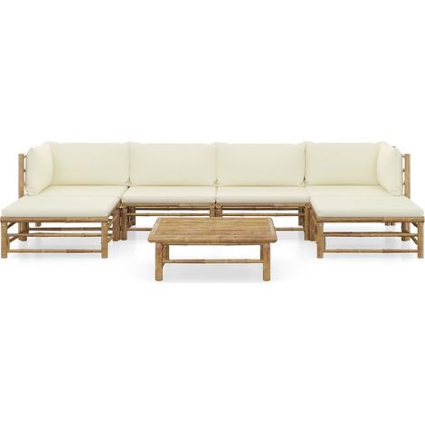 Maison Exclusive - Set Divani da Giardino 7 pz con Cuscini Bianco Crema in Bambù