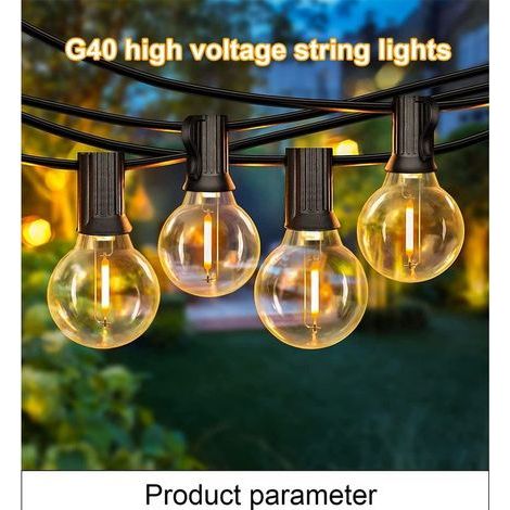Guirlande lumineuse solaire d'extérieur, 7,62 m, blanc chaud, avec 25+1 ampoules G40 incassables, étanche, idéale pour jardins, fêtes, balcons et plus encore. (1/5)