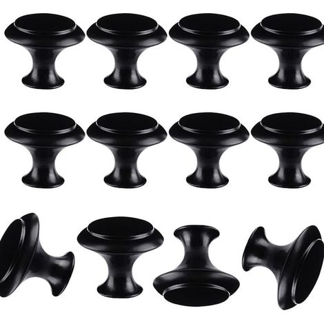 12 Poignées de tiroir noir mat, boutons de placard en métal pour cuisine, dressing, salle de bain, chambre, armoire porte tiroir, quincaillerie ronde (1/5)