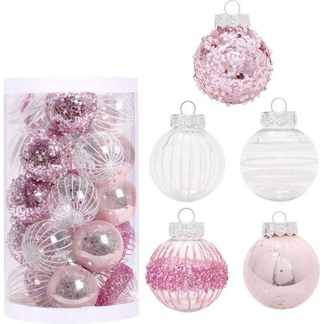 2024 Lot de 25 Boules de Noël Ornements Décorations De Boule Rouge De Noëlceinture Cime d'arbre pour Arbre De Noël, pour Décorations de Noël Intérieure Mariage Fête Extérieure Fêtes (rose) (1/5)