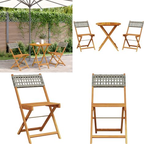 Ensemble de bistro 3 pcs gris résine tressée et bois massif - Meubles De Jardin - Salon De Jardin - Set De Bistro - Mobilier Extérieur - Acacia Massif - Home & Living