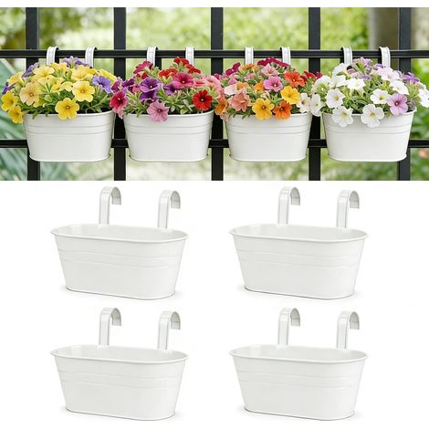 Pots de Fleurs Pots de Fleurs à Suspendre en Fer en Métal Pots de Jardin Jardinières de Balcon Seau en Métal Porte-Crochet Amovible (4 PCS) (1/5)