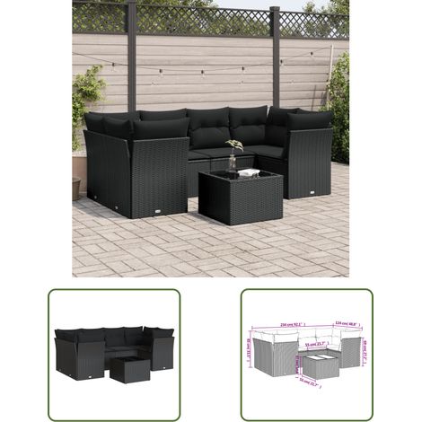 The Living Store 7-tlg. Garten-Sofagarnitur mit Kissen Schwarz Poly Rattan - Gartenmöbel - Esstischset - Rattan Möbel - Outdoor Sofa - Lounge Set (1/3)