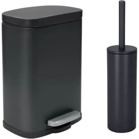 Juego de papelera con pedal y escobilla 5L AKIRA negro mate Spirella (1/5)