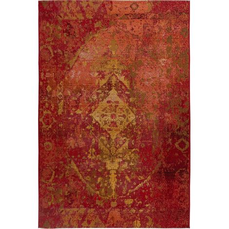 Tapis vintage rouge jacquard intérieur extérieur chauffant - rouge bordeaux avec touches dorées (1/3)