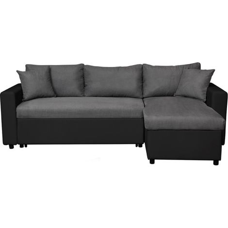 Canapé Convertible d'Angle Réversible "César" 227cm Noir & Gris (1/5)