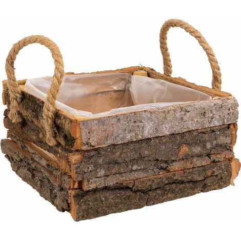 Cesto de madera con asas marrón 20x20x10 (1/5)