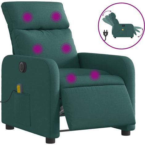 Maison Exclusive - Poltrona Massaggiante Reclinabile Elettrica Verde Scuro Tessuto