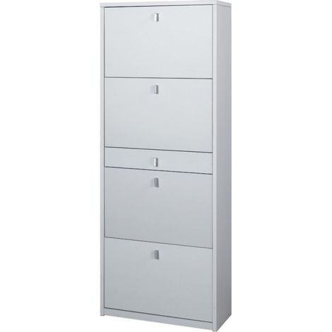 Zapatero de diseño moderno de 4 puertas con cajón para 20 pares de zapatos Guty - Shabby Blanco (1/2)