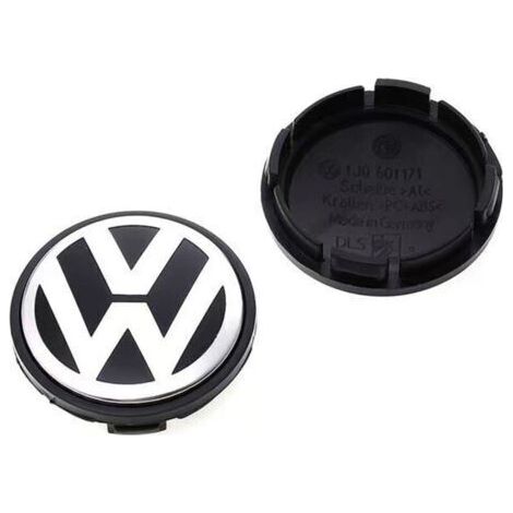 Cache-moyeu de roue 56mm pour Volkswagen Golf, Passat, Polo, Jetta, Bora, Santana – Centre de jante bombé, capuchon de moyeu en alliage d’aluminium, kit 4 pièces, accessoire jante voiture – Noir et bl