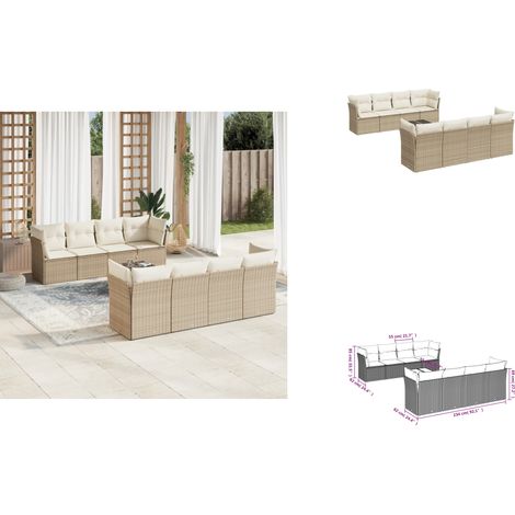 9-tlg. Garten-Sofagarnitur mit Kissen Beige Poly Rattan - Gartenmöbel Set - PE-Rattan Möbel - Outdoor Sofa - Esstisch - Lounge Garnitur (1/3)