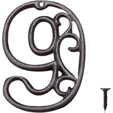 JSSEVN-Métal Numéro de Maison en Fonte extérieur Moderne House Numbers Metal Sign Numéro de Porte Style rétro Numéro D'adresse Pour café, Bar (Numéro 9) (1/5)