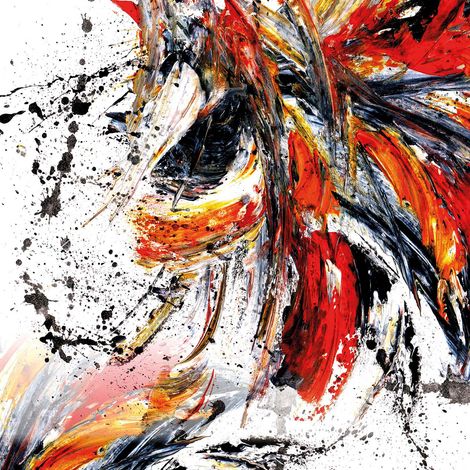 Tableau moderne noir, blanc et rouge | Tableau sur toile idéal pour couloir | Tableau design effet peinture abstrait pour salon - 0,5 x 0,5 m (1/2)