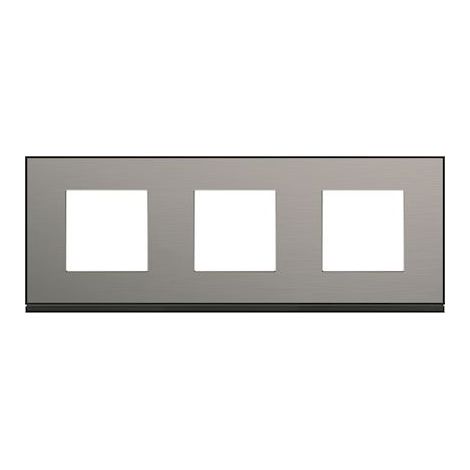 plaque - 3 postes - horizontale - 71 mm - placage steel - hager gallery wxp2113