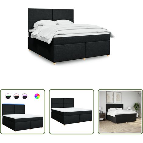vidaXL LED-Beleuchtung - Boxspringbett mit Matratze Schwarz 180x200 cm Stoff (1/5)