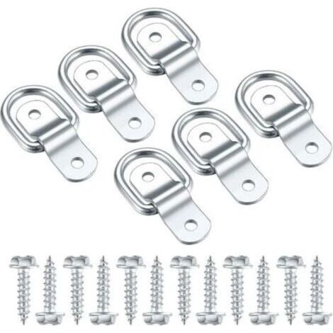 Anneaux D'arrimage en D, Crochet Fixation INOX, Anneau De Montage pour Anneau De Fixation, Darrimage Sangle 6 Pcs et 12 Vis pour Remorque Voiture, Hamac Bois, Camping (1/5)