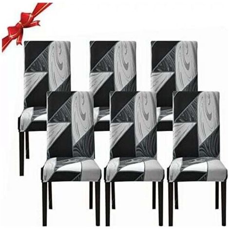 Set of 6 dining chair covers, stretch chair covers, removable washable spandex protective covers (black geometric pattern, 6 pieces) (1/4)