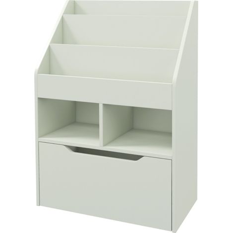 Bibliothèque enfant-Tiroir-3 compartiments-2 niches-Rangement jeu-Vert clair-60x29,9x90cm (1/5)