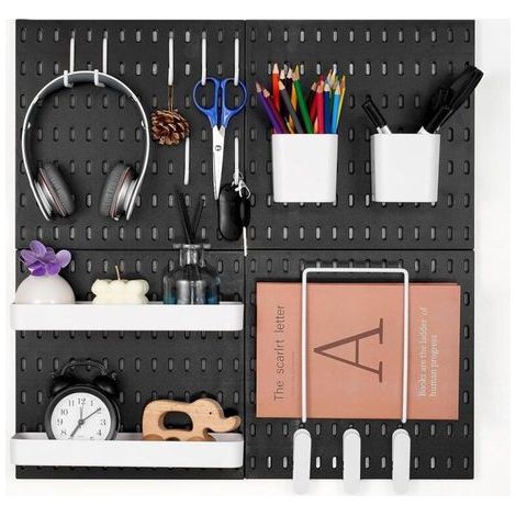 XEPHO Wandpaneel-Organizer (280 x 280 mm), Kunststoff, Garagen-Organizer mit 4 perforierten Paneelen, Zubehör, Werkzeugaufbewahrungsset für Büro, Bastelraum, Zuhause, Lager, Werkstatt, Schwarz (1/5)
