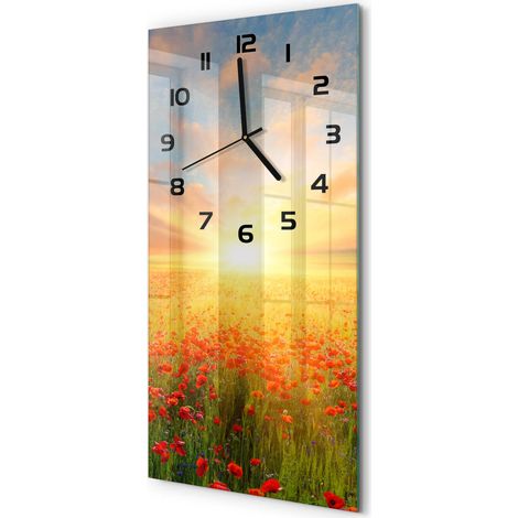 Horloge Murale Verticale Cadeau Original pour Maison Silencieuse Champ de coquelicots 30x60 cm (1/5)