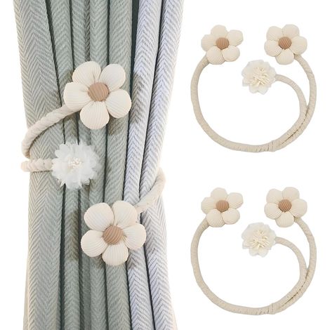 2 Anneaux Modes Embrasses à Rideaux, Embrasse pour Rideaux, Réglables Attache Rideaux Fenetre, Embrasses De Rideaux Bohème en Coton Macramé, Attache Rideau pour Décoration De Maison, Bureau Etc (1/5)