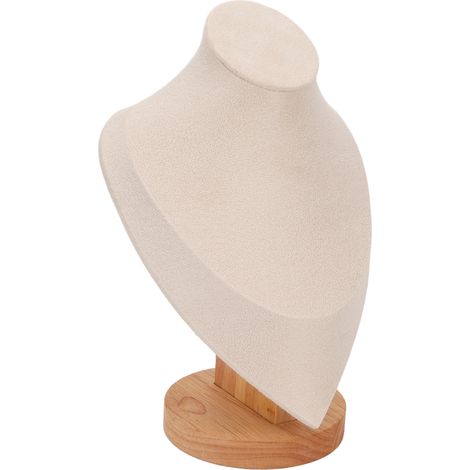 Présentoir à bijoux multifonctionnel et élégant en bois, buste, beige, idéal pour la maison, les bijouteries et les salons professionnels. (1/5)
