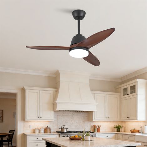 Deckenventilator 42 Zoll Schwarz mit dimmbarem LED-Licht, 3 Massivholzflügeln, leisem DC-Motor und reversibler Funktion (1/5)
