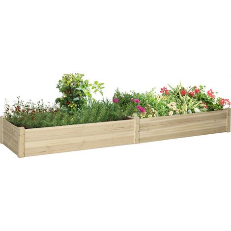 Outsunny Carré Potager de Jardin dim. 244 x 61,5 x 27 cm Feutre de Drainage, séparation Inclus Bois de Sapin (1/3)