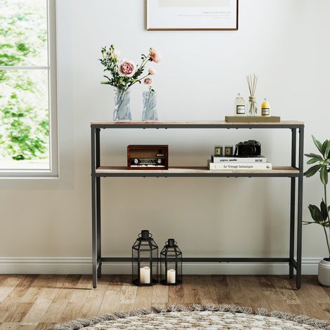 Console pour Couloir à 2 Niveaux, avec Étagères, pour Chambre ou Salon, 100 x 20 x 80 cm, Grège et Noir (1/4)