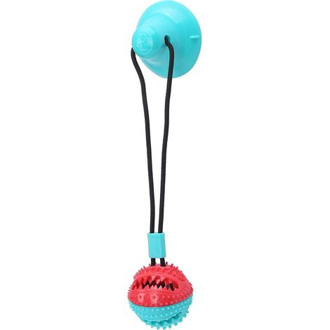Distributeur de nourriture interactif avec ventouse pour le nettoyage des dents du chien (rouge et bleu) (1/5)