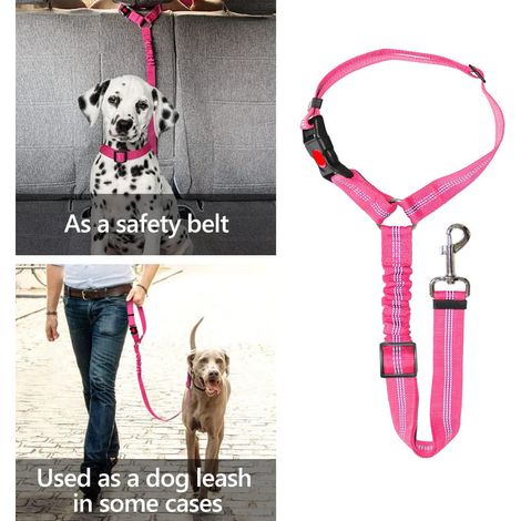 Ceinture de sécurité pour chien et chat, dispositif de fixation de ceinture de sécurité pour appui-tête de voiture, laisse de sécurité réglable, rouge rose. (1/5)