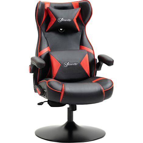 Silla gaming ergonómica con altavoces Bluetooth y reposacabezas de piel sintética roja (1/5)