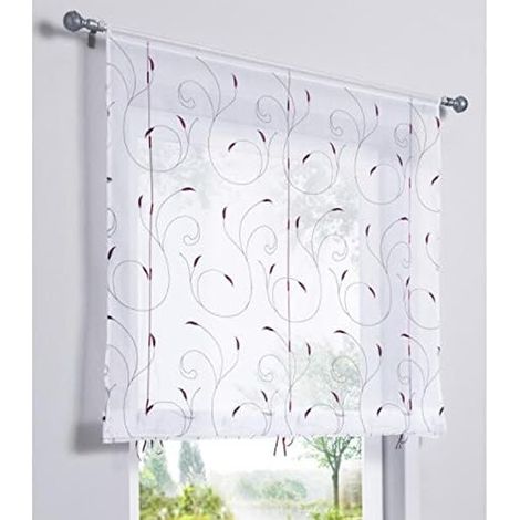 Rideau de fenêtre broderie florale raffrollo en voile haut de gamme, décoration chambre, salle de bain, balcon, violet, 60 x 120 cm – DELKEVIC