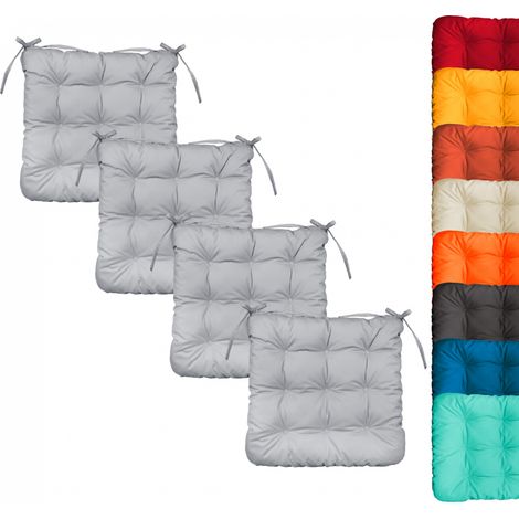 Lot de 4 galettes, coussins carrés capitonnés pour chaise - Gris clair - Linxor