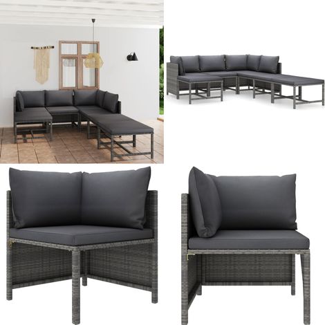 Salon de jardin 7 pcs avec coussins Résine tressée Gris - Salon De Jardin - Mobilier De Jardin - Ensemble De Salon - Meubles De Jardin - Résine Tressée - Home & Living (1/5)