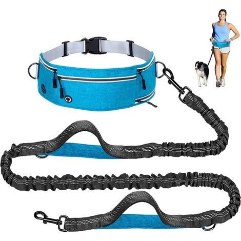 Guinzaglio per cani, cintura anti-sprint, guinzaglio flessibile per cani, cintura regolabile con tasche, portabottiglie, cordino elastico riflettente e doppia misura (1/5)