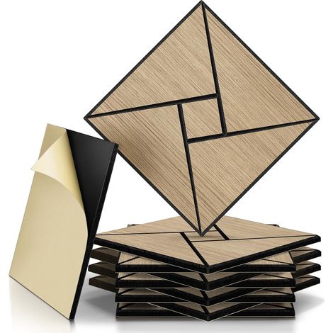 Panneaux Acoustiques Placage de Bois 10 Pièces Mousse Acoustiques 30x15x1.2cm Panneaux Muraux 3D Auto-Adhésifs Pour Plafond Porte Décoration Murale, Revêtement Mural en Noyer (1/5)