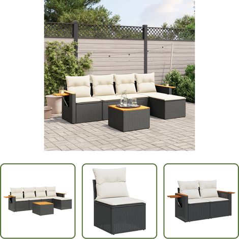 vidaXL Rattanmöbel - 6-tlg. Garten-Sofagarnitur mit Kissen Schwarz Poly Rattan (1/5)