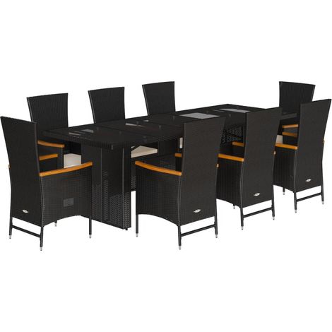 Maison Exclusive - 9-tlg. Garten-Essgruppe mit Kissen Schwarz Pol (1/5)