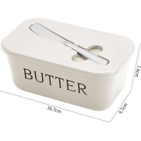 Beurrier - Couvercle Hermétique - Capacité 1 L - Dimensions 16,7 x 9,7 x 7,4 cm - Plastique PP Alimentaire - Avec Couteau En Inox - 1 Pièce (1/5)