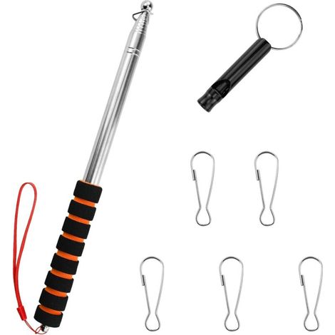 Kit de tapete telescópico de 2,5 m - Azul - Extensible - Con 5 clips y 3 sifflets - Para guías, camping, enseñanza, excursiones, competiciones, coloretes