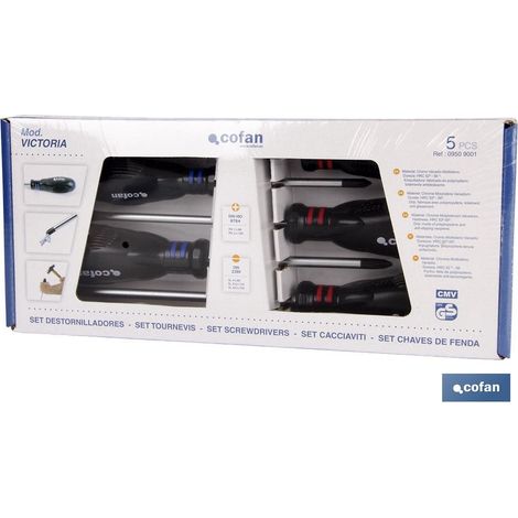 COFAN set destornillador 7 pcs , Juegos o sets de destornilladores Modelo Victoria. Cuentan con 5 y 7 unidades de destornilladores planos, Phillips y torx. Se presentan en una eleg (1/2)