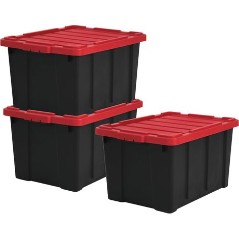 Iris Ohyama, contenitore in plastica con coperchio resistente, 68L, lotto da 3, rosso, DDSKT-700 (1/5)