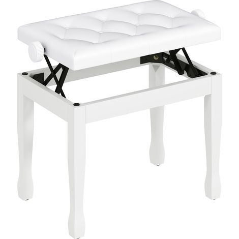 Banc de piano - HOMCOM - réglable en hauteur - siège rembourré - PU et cadre en bois massif - 64x35x55cm - blanc