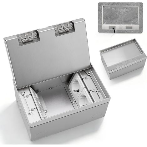 Prise Sol Encastrée, 4000W 16A Boîte Encastrable au Sol Encastrée Cachée Boîtier Sol Multifonctionnel étanche En Acier Inoxydable Avec 3 Prises Européennes Et 2 Ports RJ45 Pour Cuisine Salon Bureau (1/5)