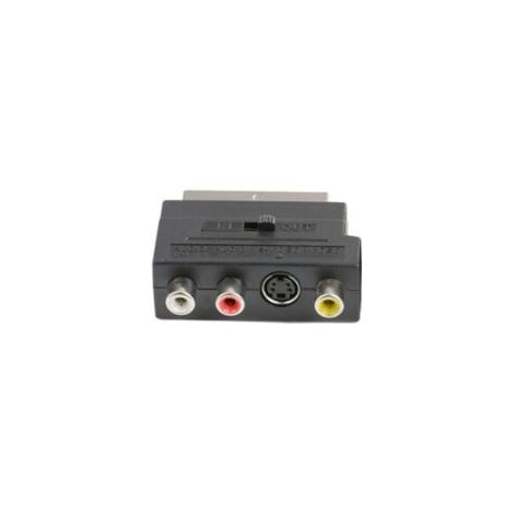 Ein SCART-AV-zu-Video-Audio-/Video-Konverter mit einem standardmäßigen europäischen 21-poligen S-Stecker und einem RCA-Anschluss für Komponentenvideokabel. – Crezuo
