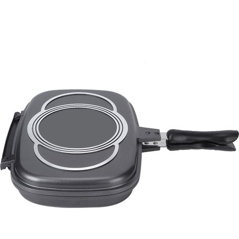 Poêle à frire double face antiadhésive, ustensile de cuisine pour barbecue, poignée anti-brûlure, compatible avec les plaques de cuisson (1/5)